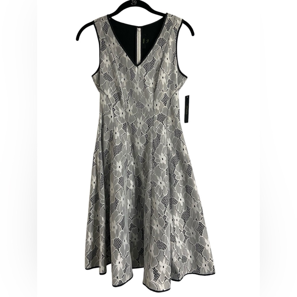 M by Maia Womens Black Lined White Floral Lace V-Neck Sleeveless Dress Size 2